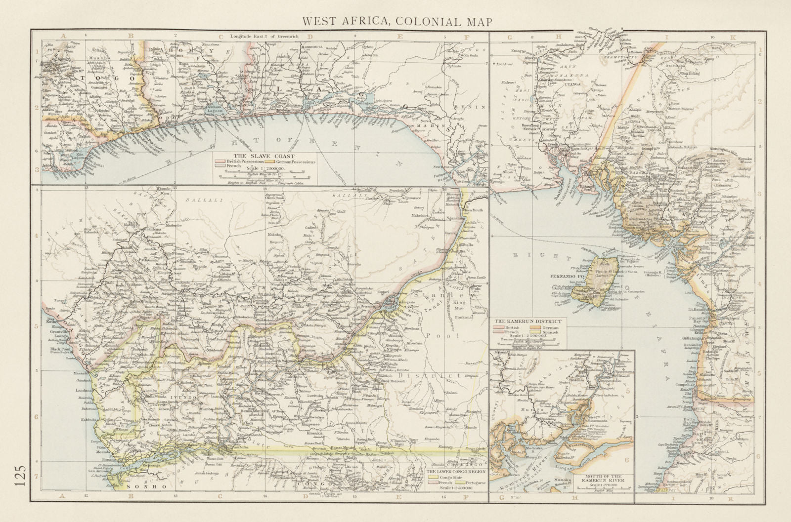 Colonial West Africa. Nigeria Cameroon Congo. British German. TIMES 1900 map